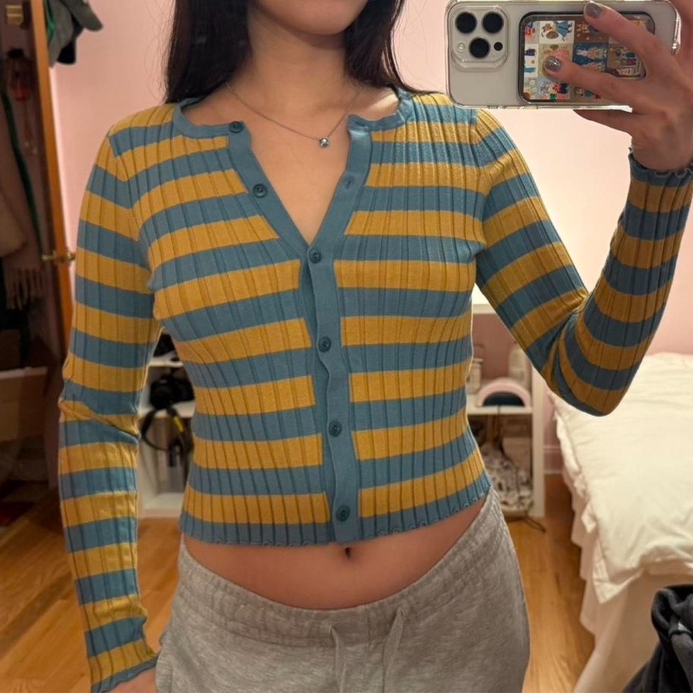 Madewell Striped Blue and Yellow Cardigan